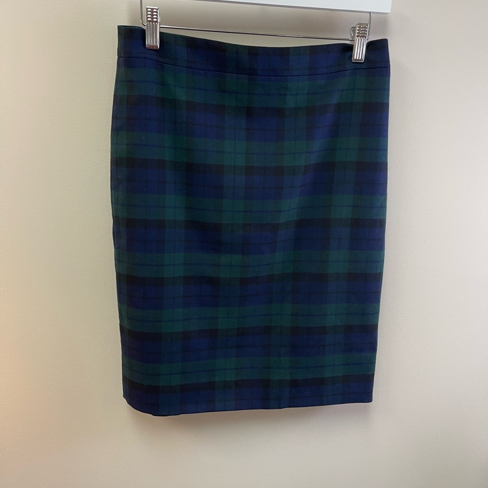 J. Crew Blue and Green Plaid Pencil Skirt